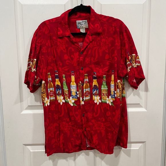 Big Dogs Authentic Hawaiian Shirt Beer Aloha Tiki Red Medium M - Picture 1 of 5